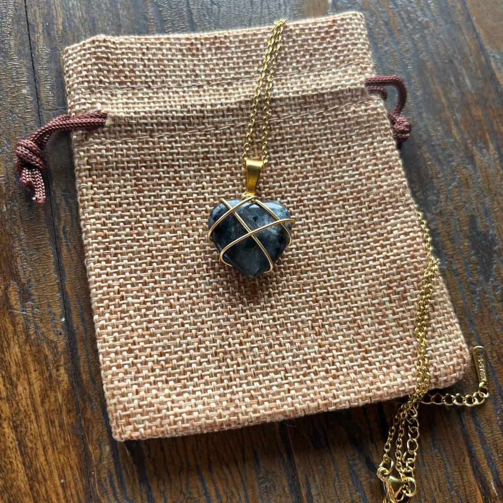 Genuine Larvikite Heart Pendant Labradorite Necklace Minimalist Necklace